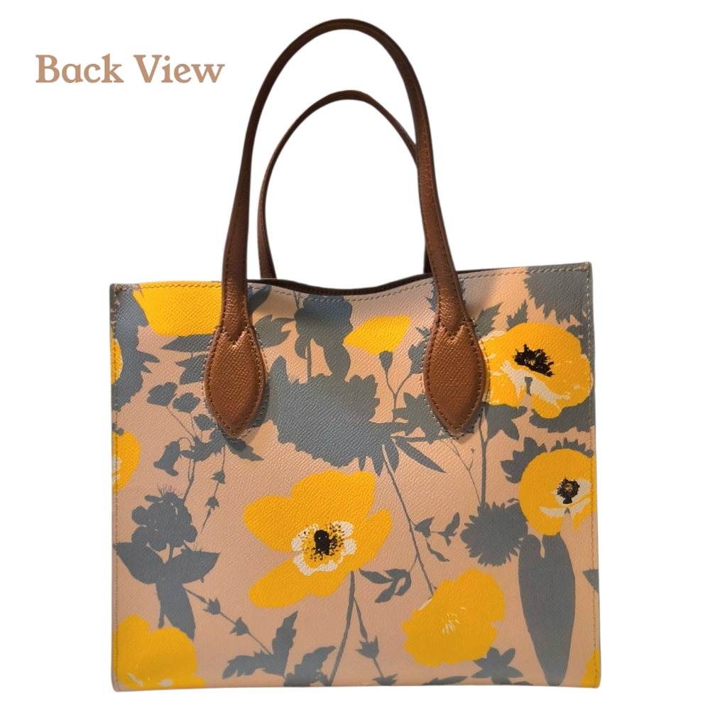 Furla Beige Tote with Yellow Floral Print and Brown Handles EUC - Picture 14 of 14